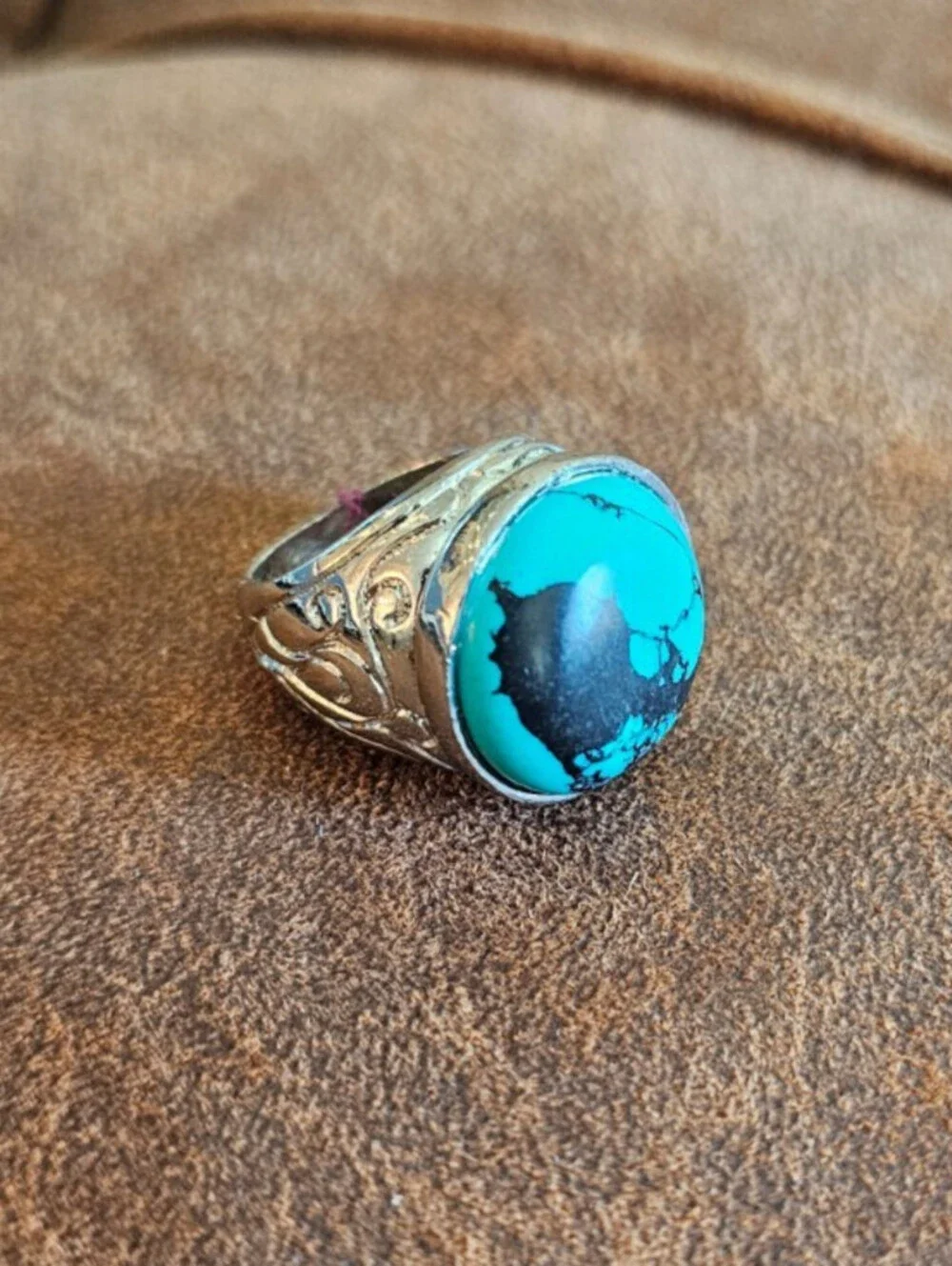 Vintage Mid Century Womens Sz 7.5 Statement Southwestern Ring Blue Black